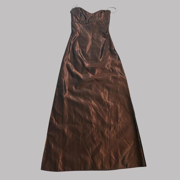 Vintage 90s Jessica McClintock for Gunne Sax Brown Rhinestone Shimmer Gown Sz 3 - Picture 1 of 7